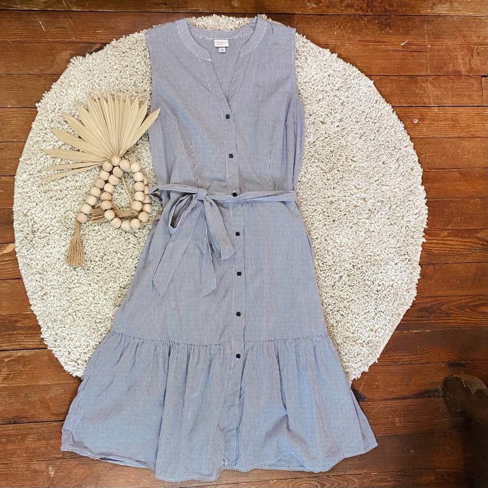 Sleeveless Striped Button-down Midi Dress